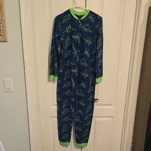 Joe Boxer Kids Dinosaur Print Footie - Navy and Lime